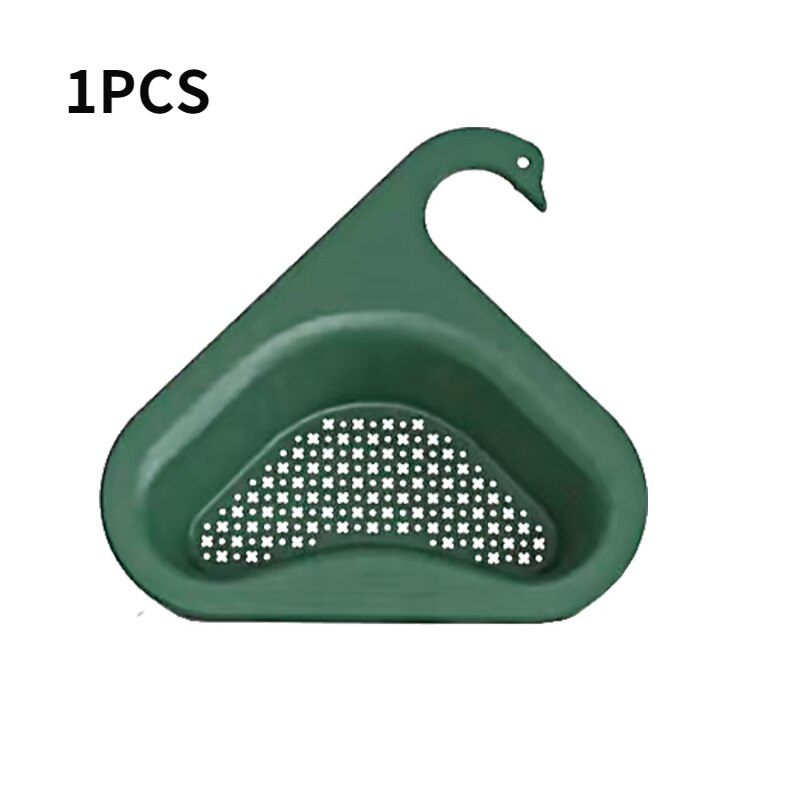 Sink Hanging Swan Drain Basket Garbage Filter Blue Fruit Vegetable Drain Rack Dry Wet Separation Kitchen Special Rack: 1PCS-green