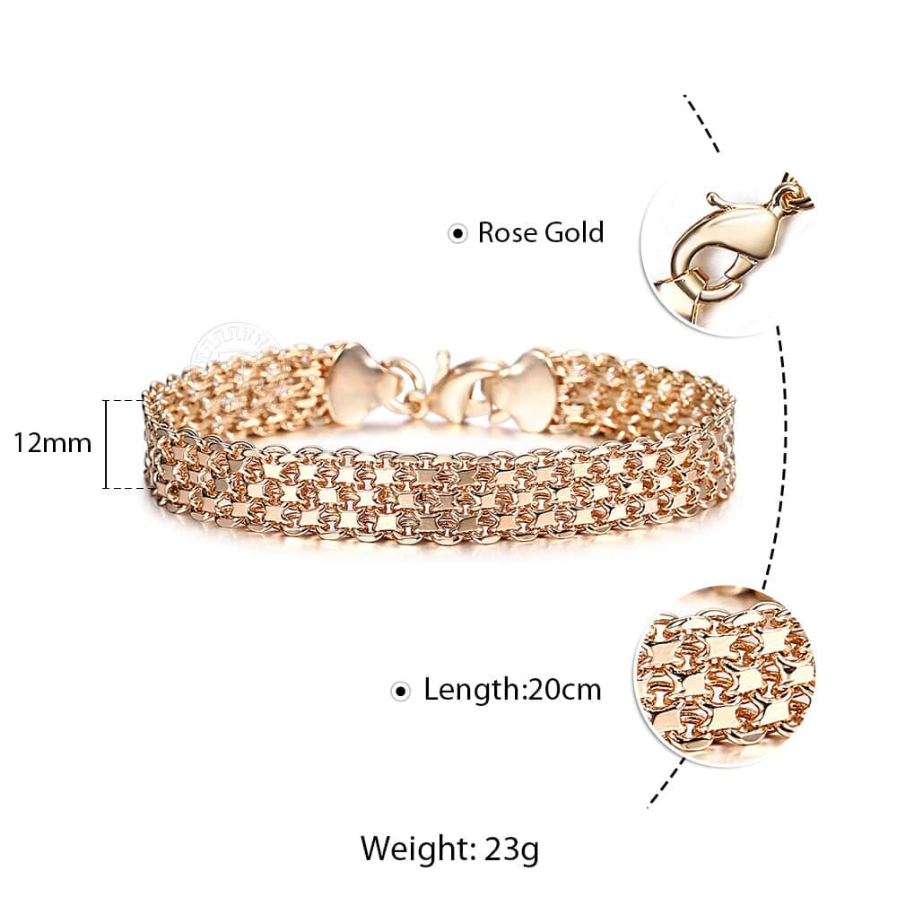 10mm 12mm Big 585 Rose Gold Link Chain Bracelet Double Weaving Rolo Cable Curb Bracelet for Men Women Jewelry LCBB01: 12mm CB14