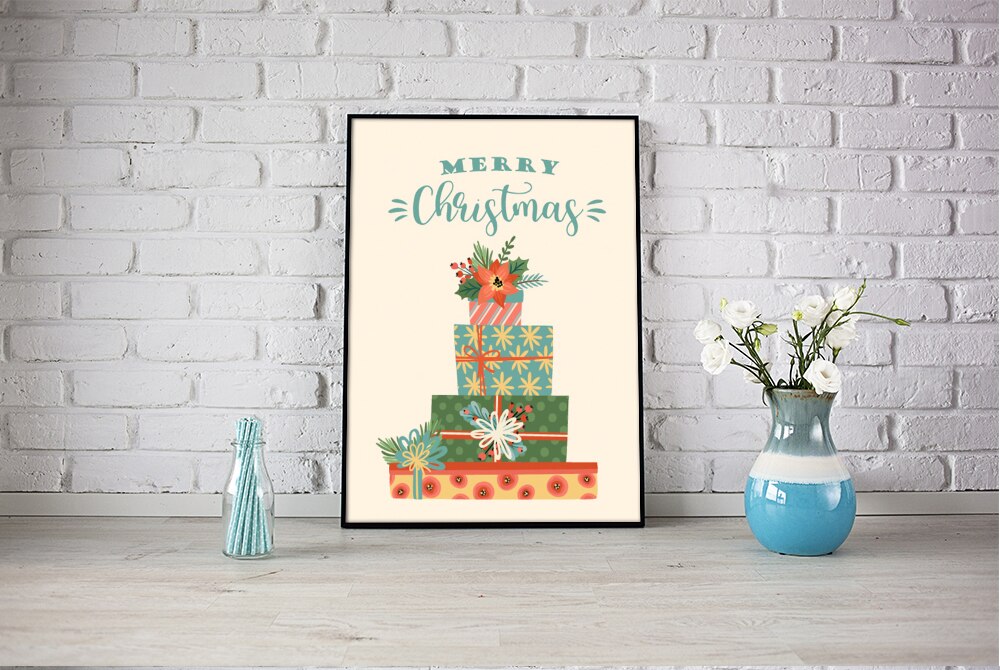 Minimalistisk glædelig jul dekoration plakater udskriver koncept illustration væg kunst billeder til stueindretning