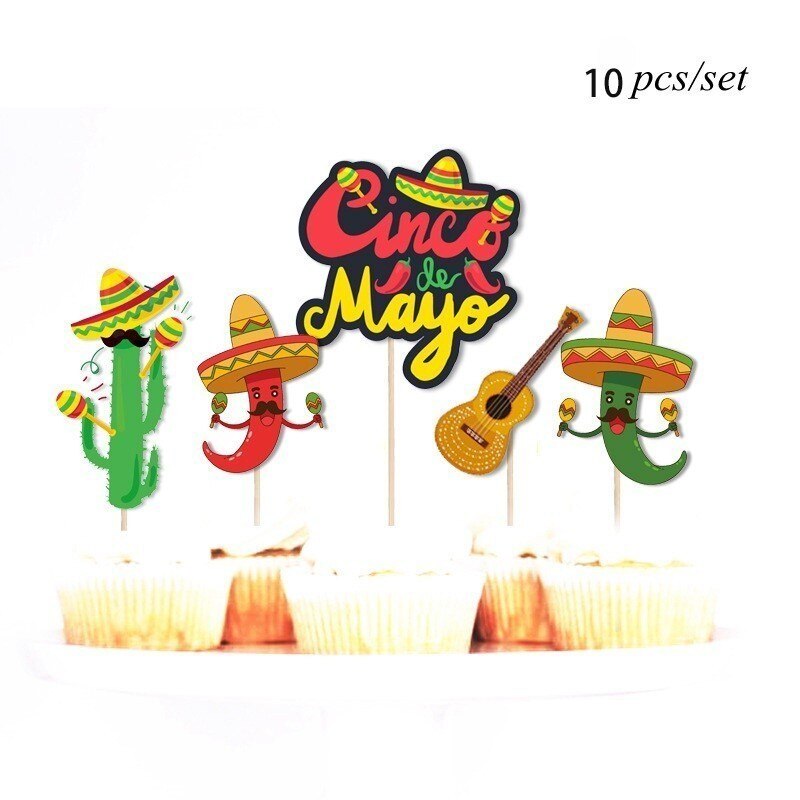 1 setti meksikolainen fiesta juhla alpakka kaktus kuppikakku aasi vauva suihku kakun koristelu kesä hää syntymäpäivä tarvikkeet: 10 kpl chili-setti