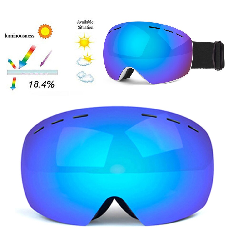 Skibriller uv400 sfæriske dobbeltlag anti-tåge beskyttelse holder varme store linser sne glasessnogbræt sne beskyttelsesbriller: Blå