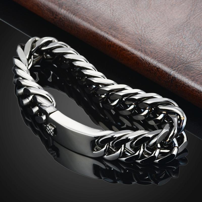 Pulseira masculina cubana, bracelete de metal banhado a ouro