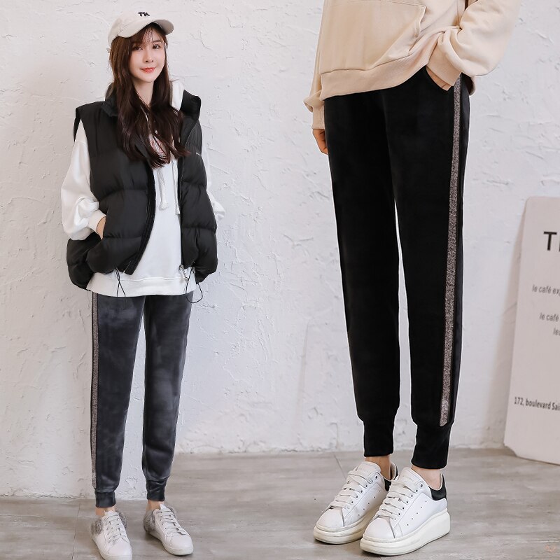 9919 # Winter Verdicken Warme Plus Samt Mutterschaft Hosen Sport lässig Thermische Vlies Bauch Jogginghose für Schwangere Frauen Schwangerschaft