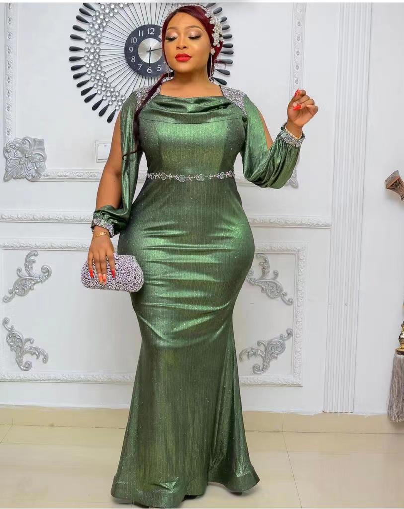Robe africaine longue pour femmes, nouvelle printemps automne Dashiki Style africain, couleur unie, riche Bazin Dashiki, robes Maxi, 2022: green / L