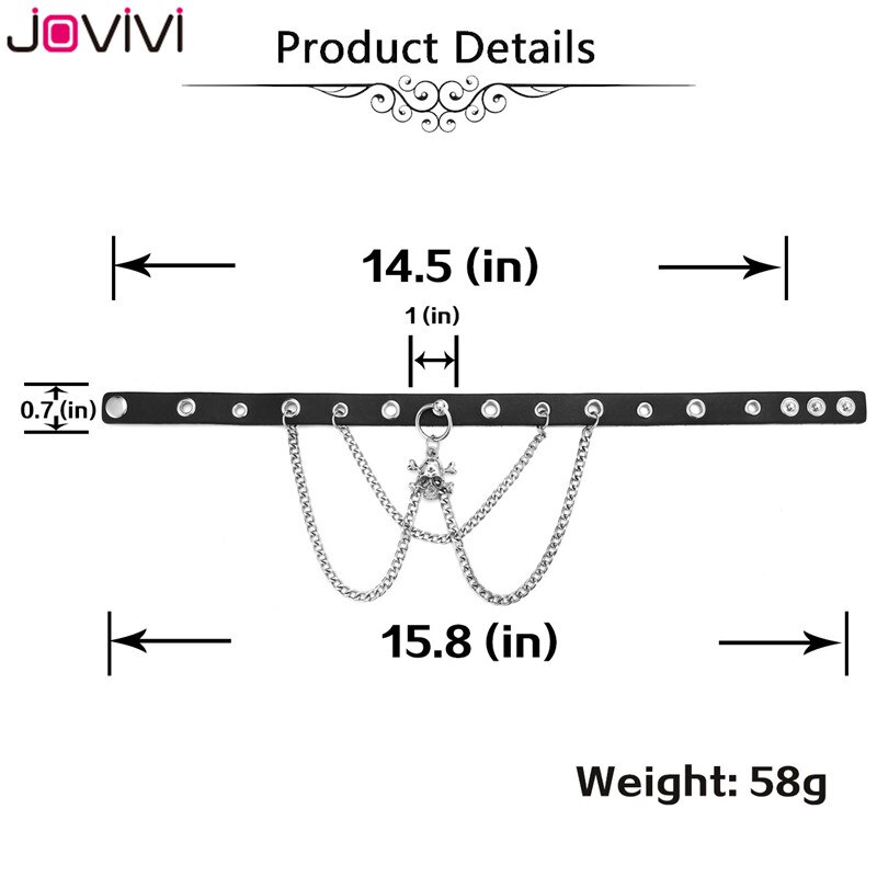 Jovivi leren gothic halsband kettingen punk spin choker ketting mannen vrouwen coole punk ketting riem nek verstelbaar 12-14 "inch