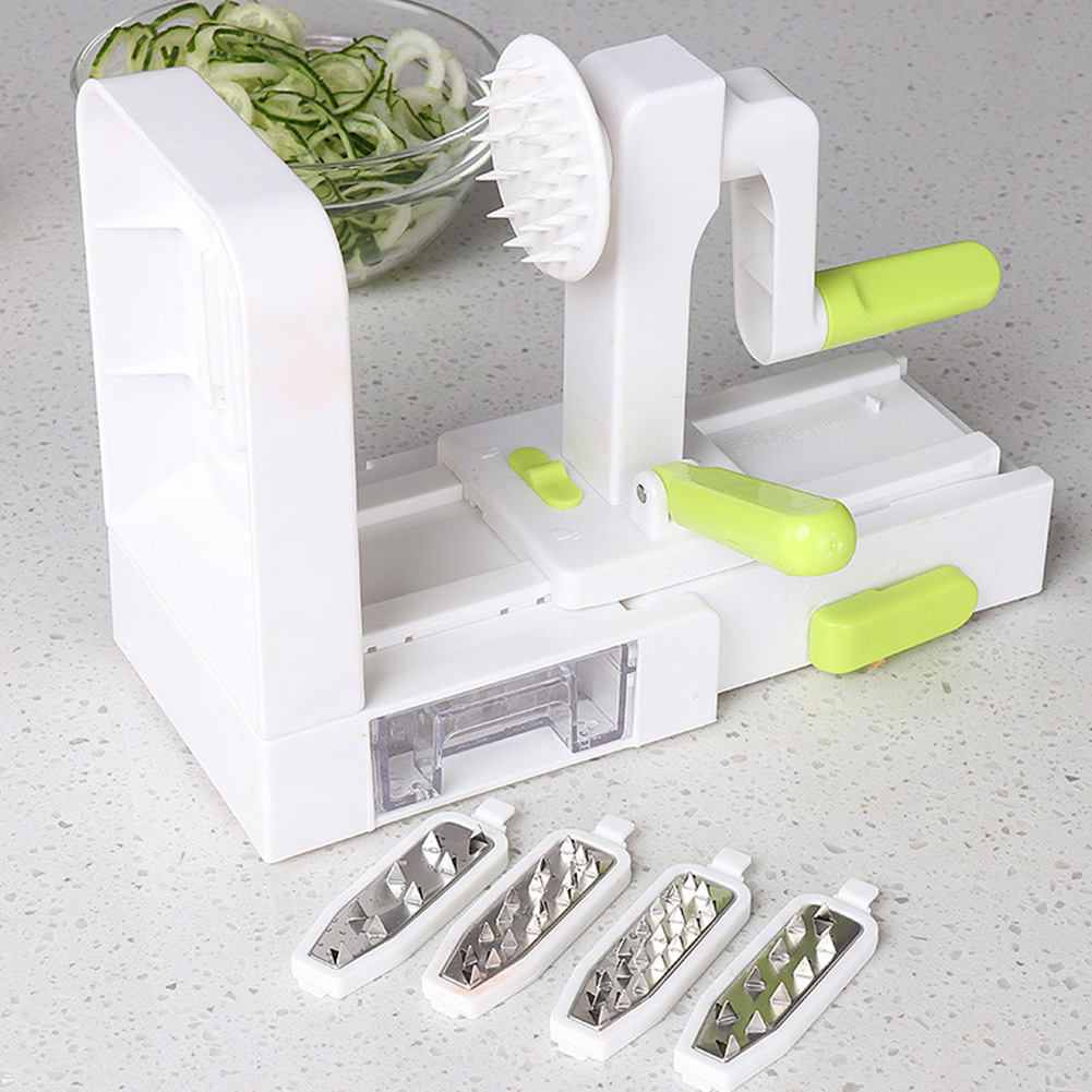 Cortador espiral de verduras, herramienta de cocina de calabacín, Cortador manual de manivela, cortador de frutas ABS, cortador plegable de Pasta de vegetales multipropósito, 4 cuchillas
