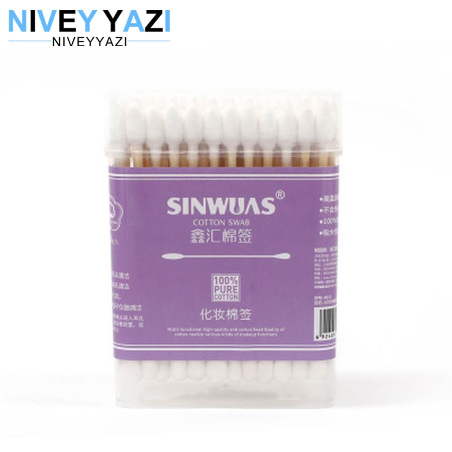 100pcs Bamboo Cotton Swab Wood Sticks Soft Cotton Buds Double Head Cotton Swab Nose Ears Cleaning Health Cosmetics Care Tools: white