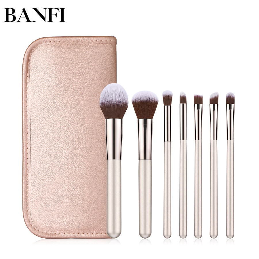 7 st sminkborstar set champagne guld foundation borste ögonskugga puder make up borste pincel maquiagem kosmetiska verktyg borstar