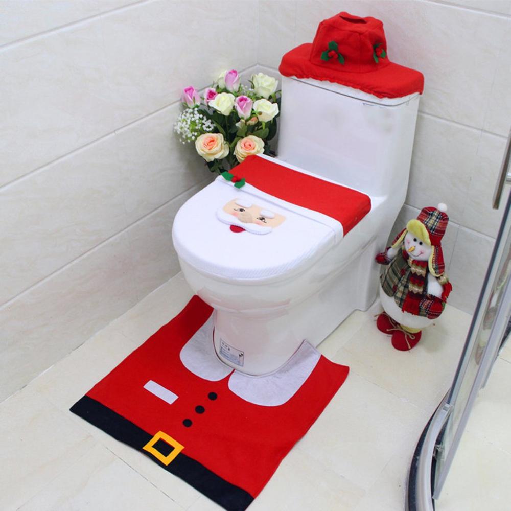 3PCS Christmas Toilet Seat Cover Foot Pad Water Tank Cover WC Bathroom Accessories Year Christmas Decoration For Home