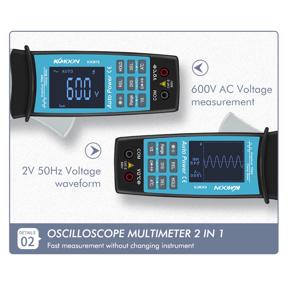 KKMOON KKM78 600V True RMS Digital Clamp Meter Multimeter Oscilloscope 2-in-1 Current Waveform Measure Frequency Tester