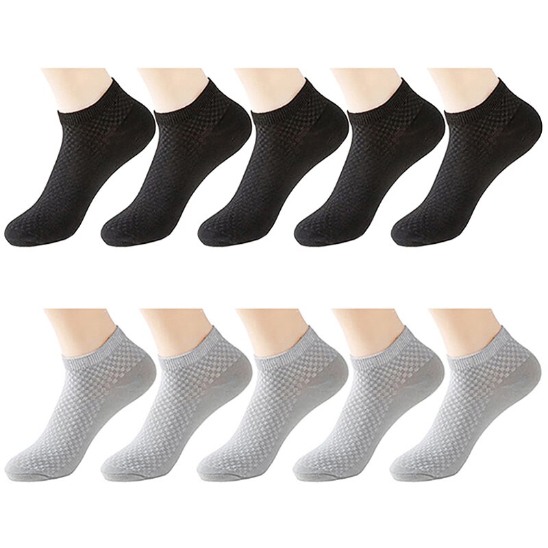 10 par/lot bambu strumpor herr andas antibakteriella korta strumpor herr business casual strumpor fyra säsonger storlek 38-43 euro: 5 svarta 5 ljusgrå