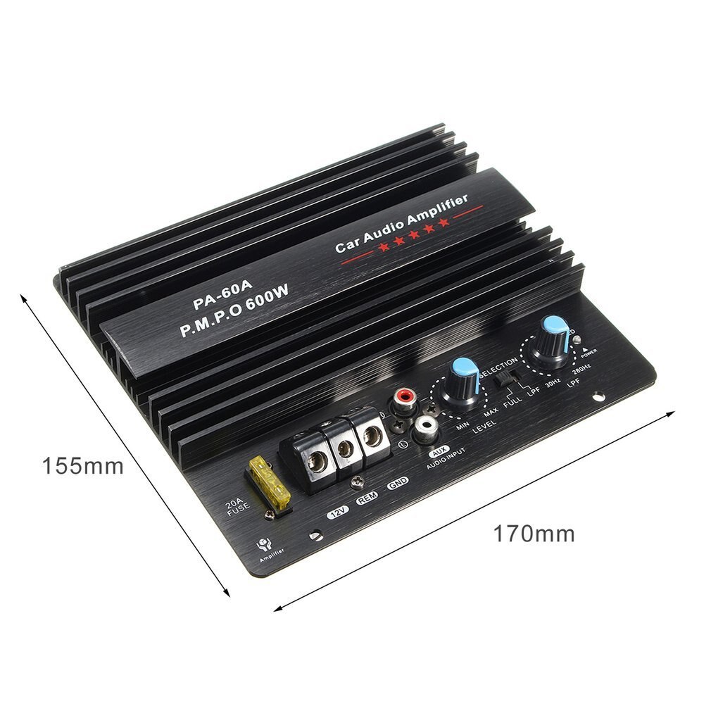 PA-60A 12V Mono 600W High Power Car Audio Amplifier Wire Drawing Powerful Bass Subwoofers Amplifier With 20A Fuse