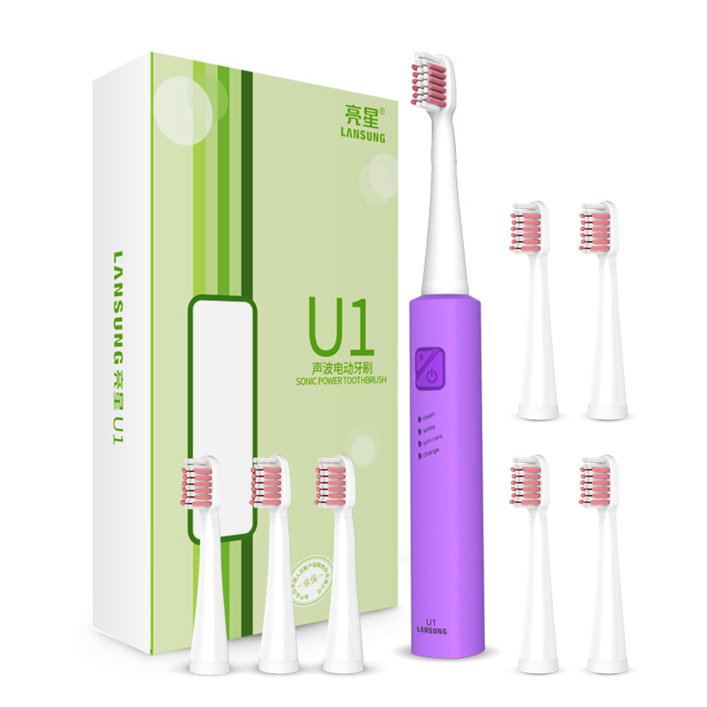 Lansung Schall- Elektrische Zahnbürste Ultra Schall- USB Aufladbare Erwachsene Zahnbürste Clever 4 Zahnbürste Köpfe Austauschbare Bleichen: U1 Violett 8 Kopf