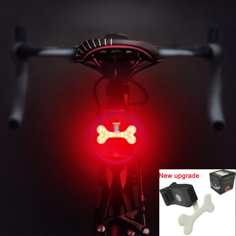 Cykel lys usb genopladeligt cykel lys led lampe lommelygte hale bageste cykellys til mtb sadelpind cykeltilbehør: Knogleform