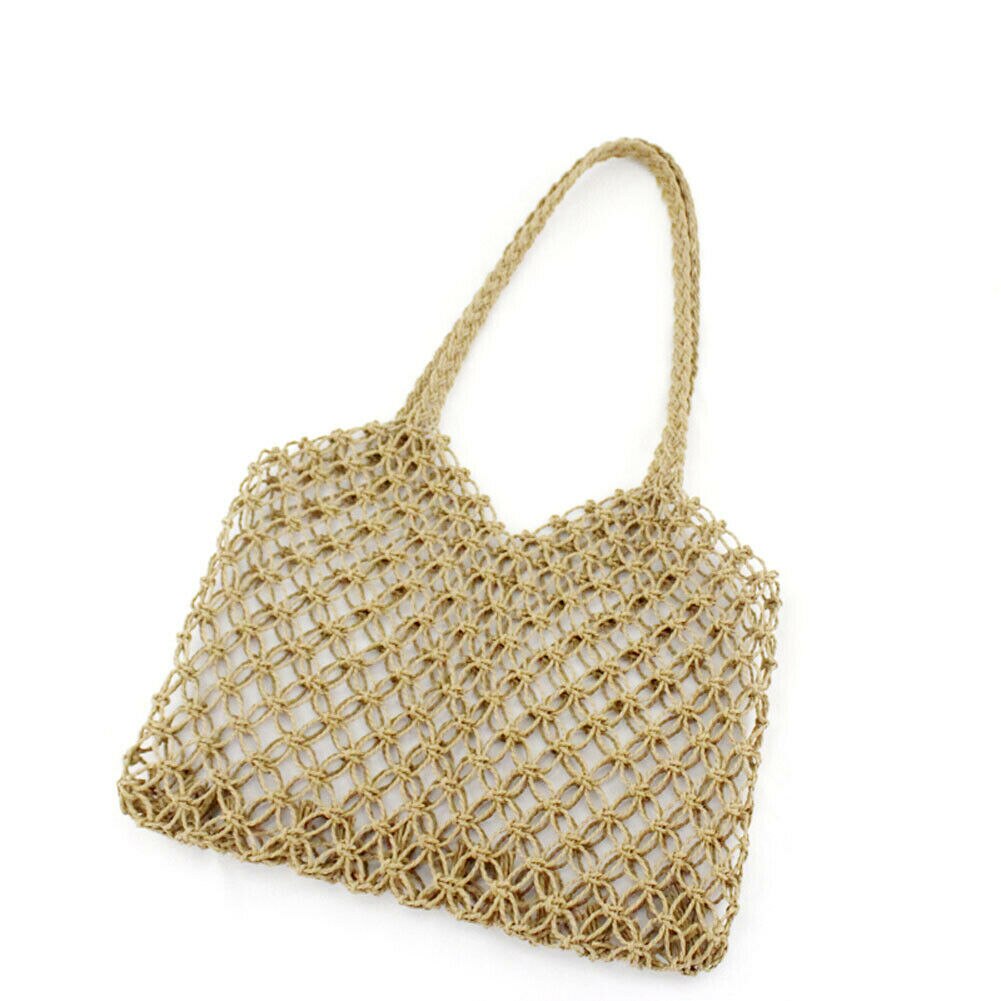 Mulheres verão Retro Sacos Totes Shopping Bag Bolsa Bolsa de Palha De Vime Saco de Praia bolsa de Palha Rattan Cesta: Bege