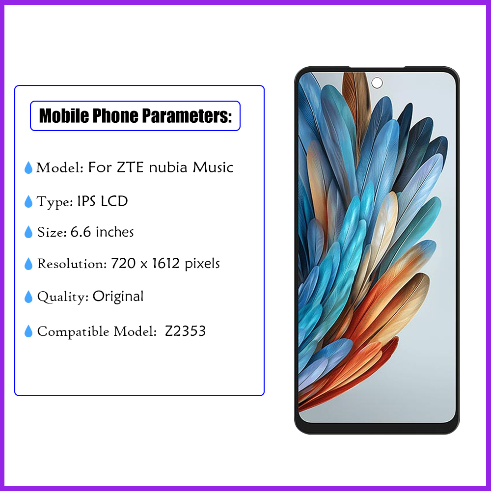 6.6 tommer original til zte nubia music lcd-skærm med  z2353 skærme, berøringsskærm, digitaliseringsenhed til zte nubia music, lcd-udskiftning