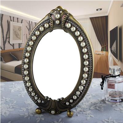 Espelho de mesa de estilo europeu jóias em relevo pérola-inlayed espelho decorativo metal quadro mesa espelhos decorativos 336a: bronze 7inch