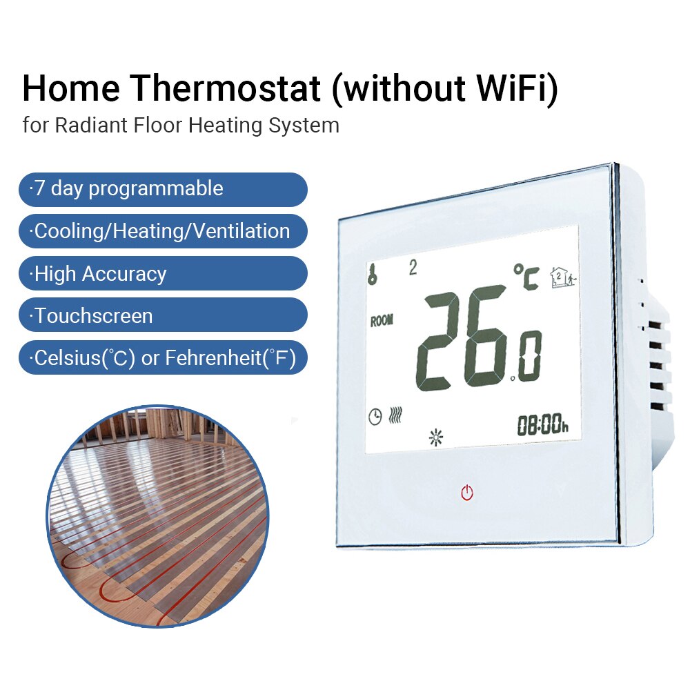 Home Programmable Thermostat for Radiant Floor Heating System Smart Touchscreen Heat Only Thermostat for In Floor Heating System