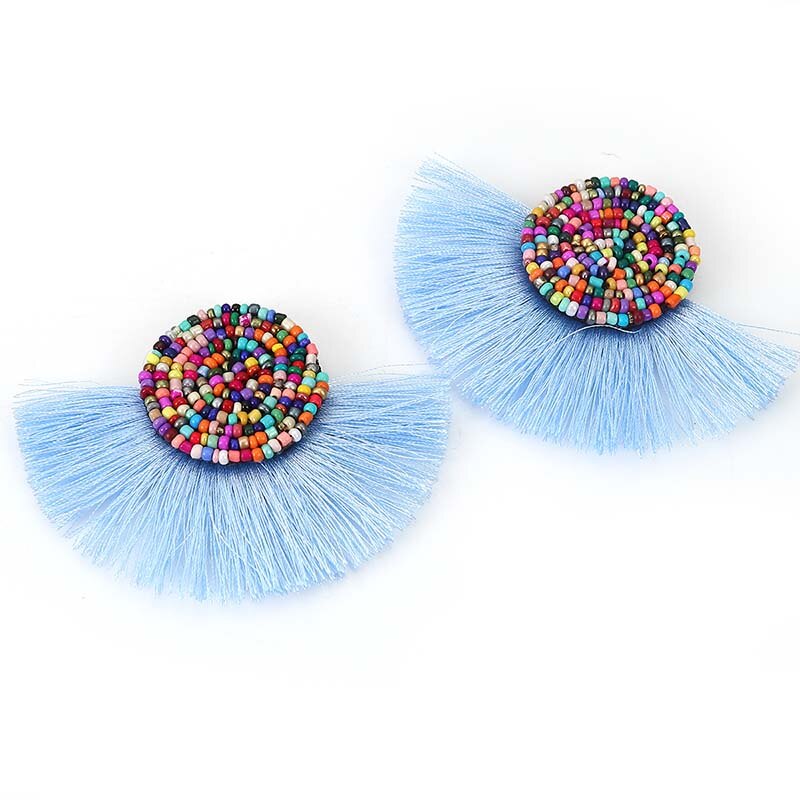 2PCs Tassel fringe pendant with glass bead for DIY earrings jewelry making sewing supplies garment clothes accessory decoration: 7