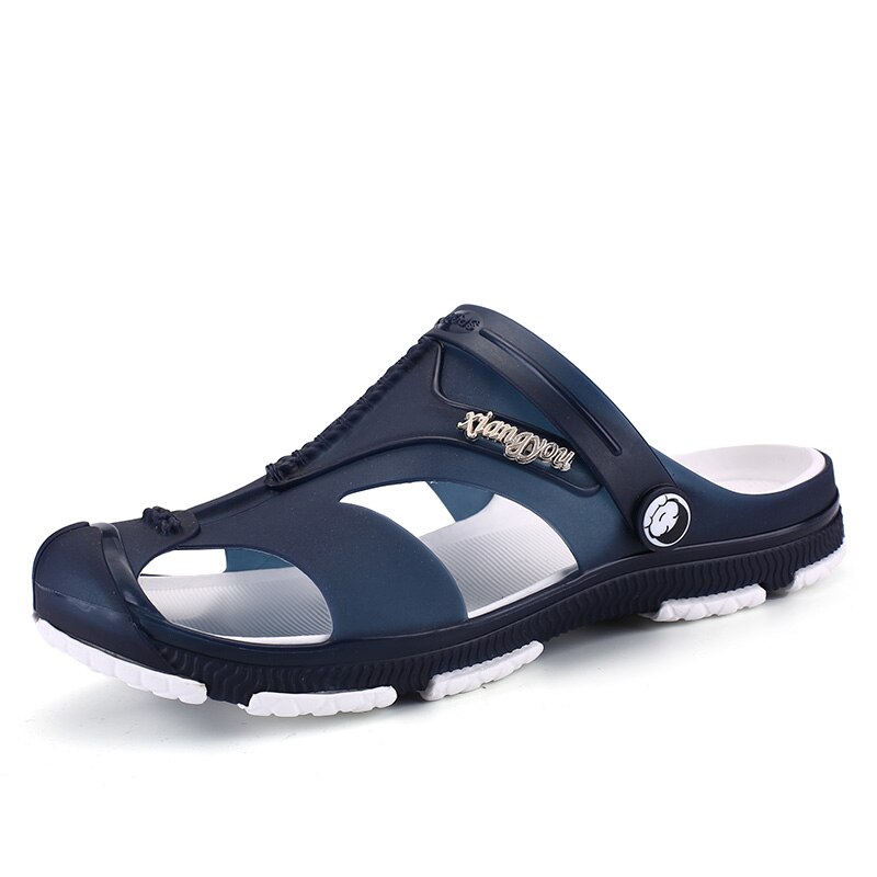 Sandales en gelée pour hommes, nouvelle , chaussures respirantes, ajouré, décontracté, extérieur, pantoufles plates, en crocodile: Bleu / 45