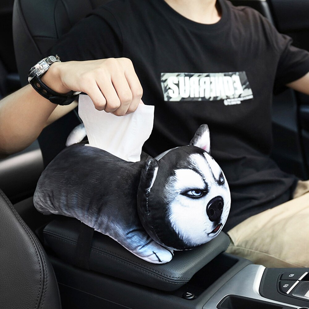 Boîte à mouchoirs créative 3D, chien de dessin animé mignon modélisation de voiture accoudoir siège pare-soleil porte-mouchoir pour chambre à coucher bureau décor