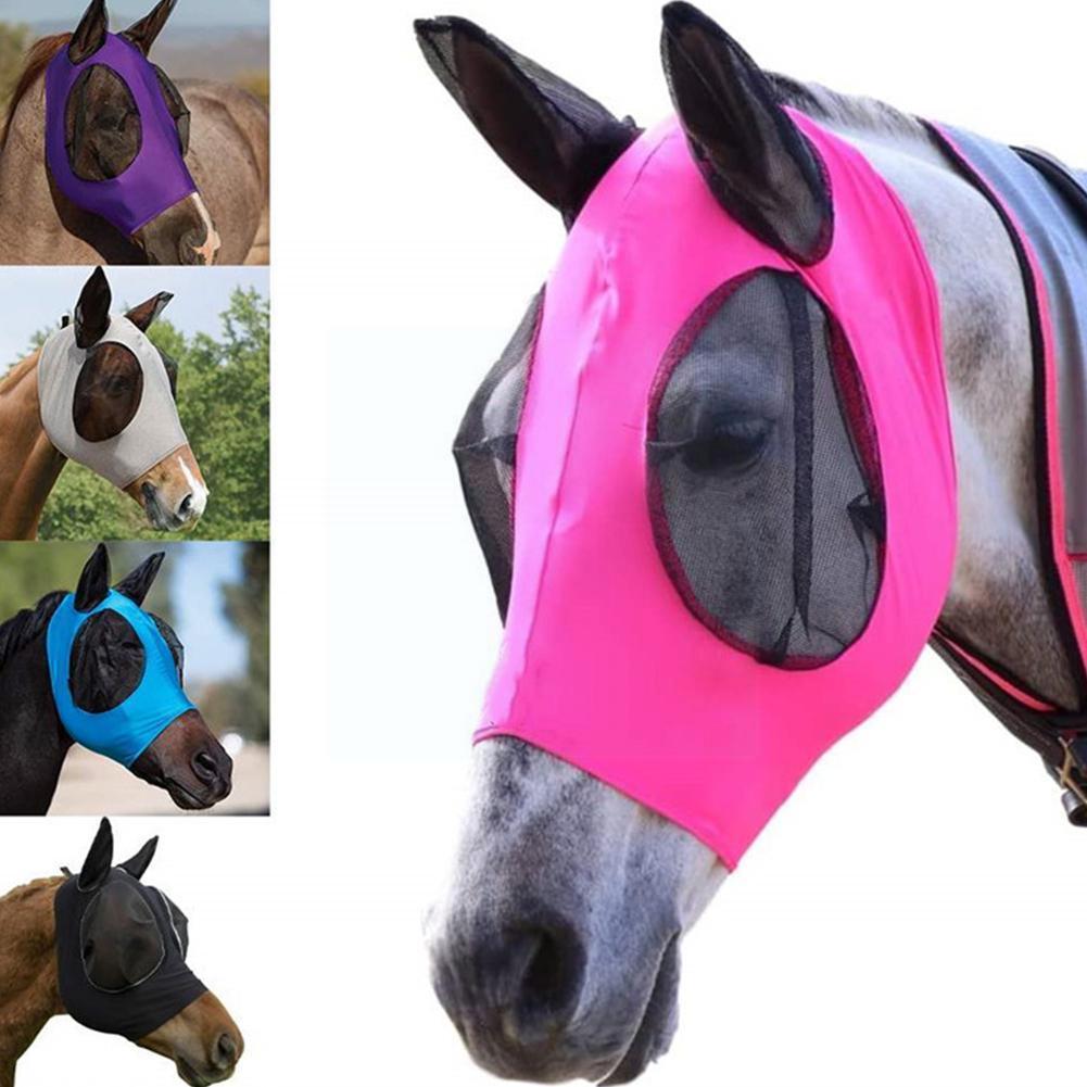 Anti-Fly Mesh Equine Mask Riding Breathable Horse Ear Mask Cover Covered Goggles Fly Ears Head Cover Speed Stretch with Hor N1F0
