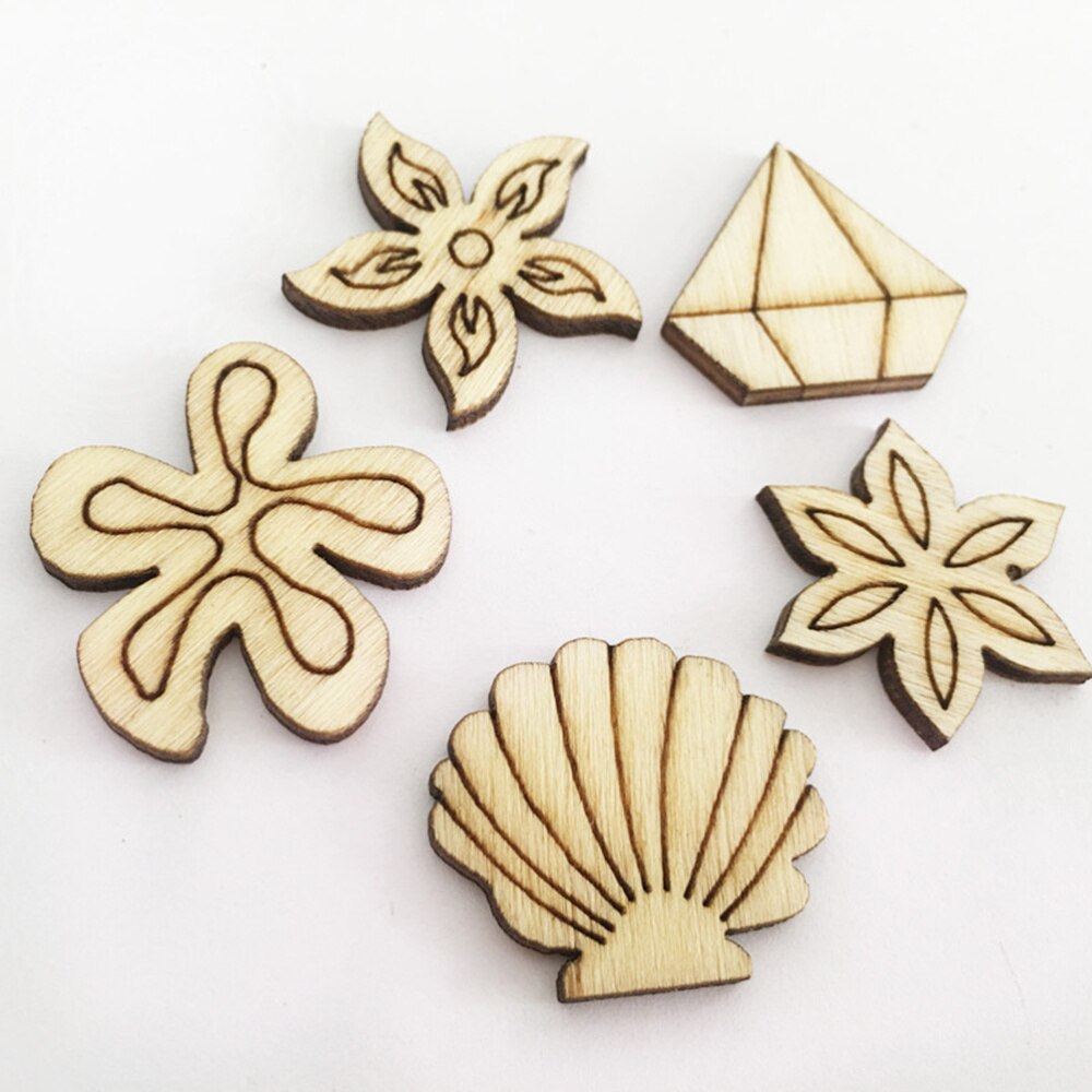 100 pcs Wooden Pieces DIY Cartoon Embellishments Wood Ornament Cutouts Craft for Home Decoration: Default Title