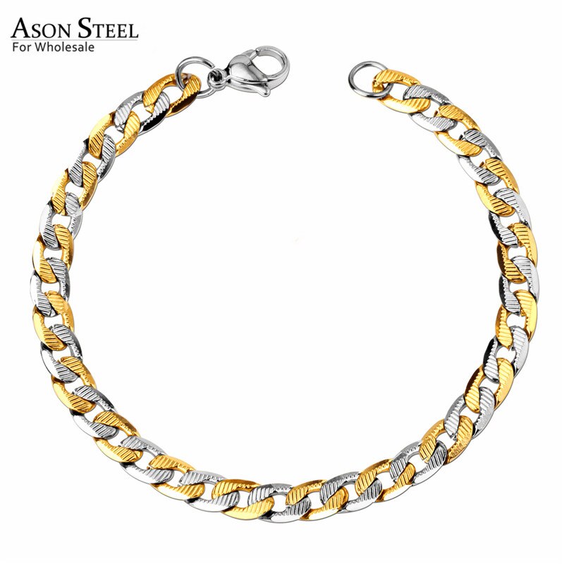 ASONSTEEL 6mm Stainless Steel Chain Gold/Silver Color Cuban Link Bracelet for Men Women Party Jewelry
