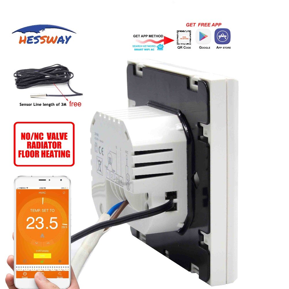 HESSWAY Dual sensor water verwarming radiator wifi thermostaat temperatuur controller voor voice interactie