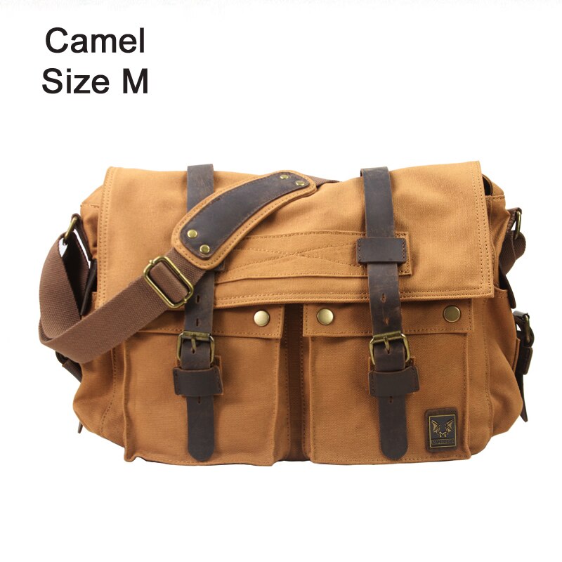 Borsa in tela 2020 cotone uomo e donna, tracolla in pelle, tempo libero: Camel Size