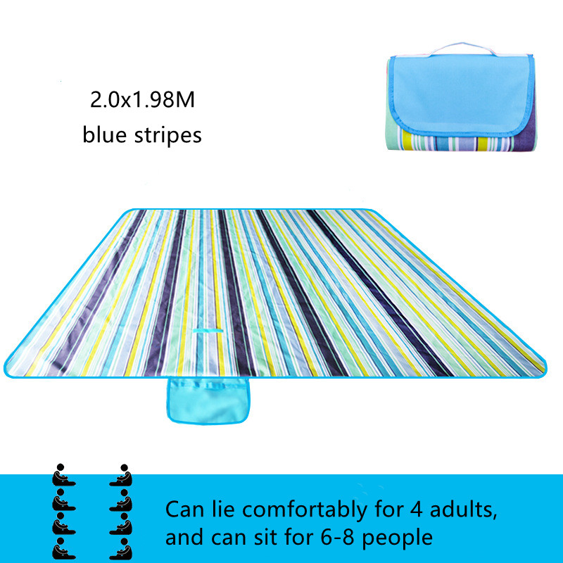 Outdoor Mat Picnic Blanket Waterproof Machine Washable Portable Camping Picnic Ground Mat Folding Beach Blanket: blue stripes