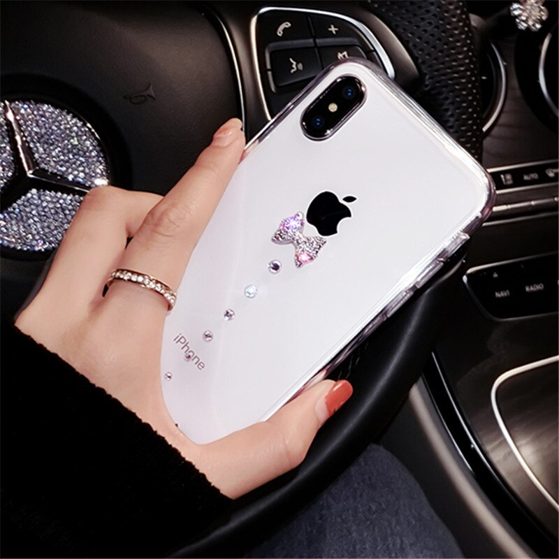 Para Huawei P8 P9 P10 más P20 Lite pro selfie P Smart Plus brillo de las mujeres del rhinestone lindo de arco suave teléfono caso cubierta trasera