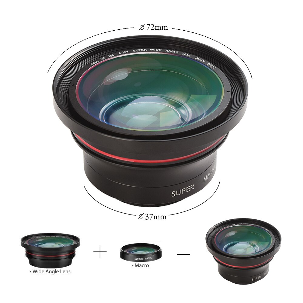 AC5 AZ50 Wide Angle Lens for 4K Video Camcorder Lens 1080p Full HD Camera 37mm 0.39X Lens with Macro Portion Video Recording