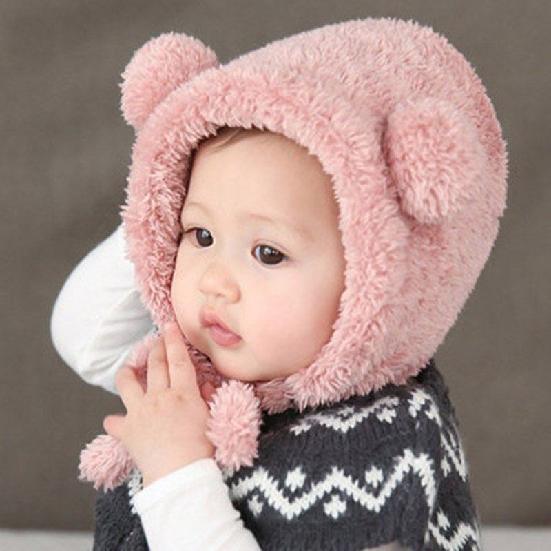 Girls Hats Newborn Baby Cashmere Baby Girl Cap Children's Winter Hats For Girls Kids Winter Cap Warm Ear Warmer Bonnet Beanies: pink