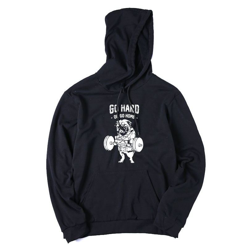 THE COOLMIND top cotton cool pug print men hoodies casual cotton big size go hard or go home men hoodies with hat: L