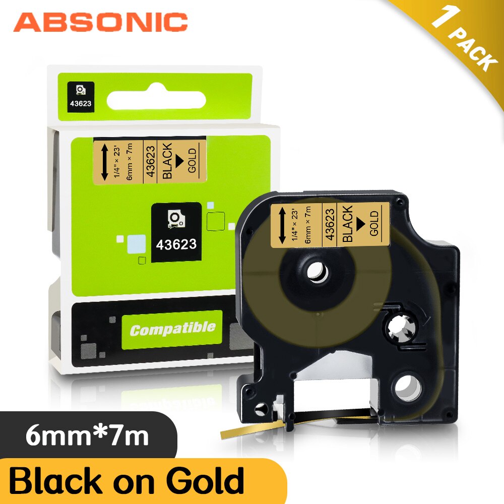 Absonic 6mm Multicolor 43613 kaseta z taśmą kompatybilna DYMO 43610 43617 43618 taśma z etykietami do DYMO LM 160 280 420P drukarka do etykiet: Black on Gold