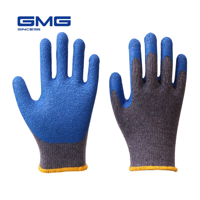 Werkhandschoenen Mannen GMG Grijs Shell Blauw Latex Crinkle Coating Werk Handschoenen Katoenen Handschoenen