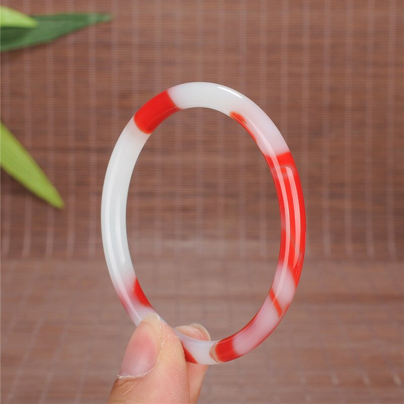 Echte Natuurlijke Kleur Rood Wit Jade Bangle 54-64 Mm Armband Charm Sieraden Mode Accessoires Hand-Gesneden Amulet Vrouwen