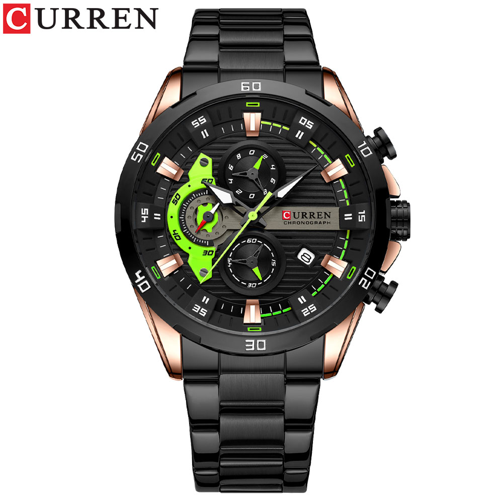CURREN montres en acier inoxydable pour hommes créative cadran lumineux avec chronographe horloge mâle montres décontractées: Café