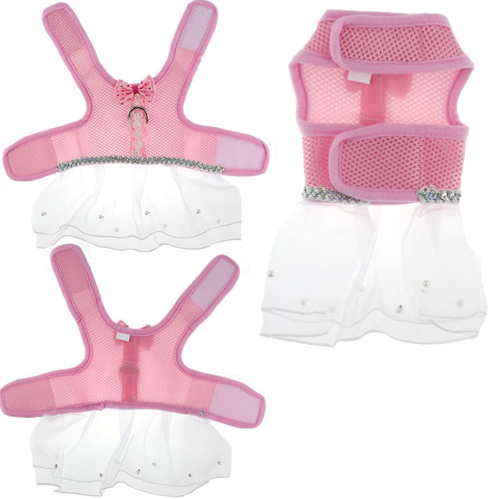 Conjunto de arnés y correa de malla para perro, en 5 colores, con pajarita, para perros pequeños y gatos, collar de arnés, falda de tutú de encaje para mascotas, chaleco, arnés, ropa, suministros