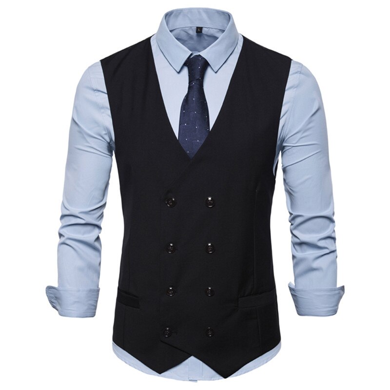 Men Double Breasted Vest Spring Men Dress Suit Vest Autumn Men Formal Gray Vest Suit Gilet Vest Slim Business Jacket Tops Homme