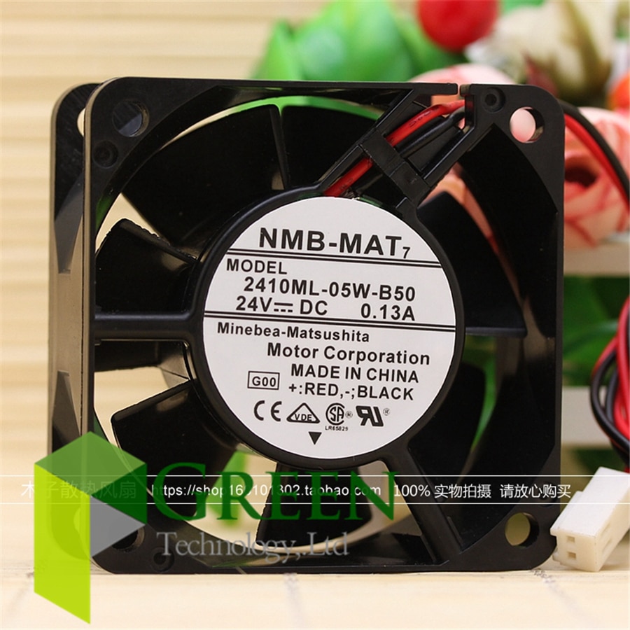 Ventilador de refrigeración para caja de servidor NMB 2410ML-05W-B50 6025, 60MM, 60x60x25MM, 24V, 0.13A, con 2 pines, Original