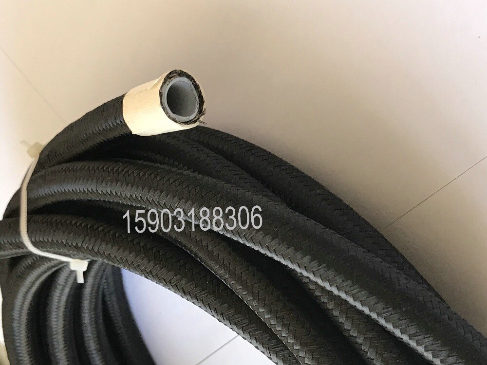 AN4- AN16 Black Cotton Wire Braided PTFE Lined Stainless Steel Reinforcement Hose For Fuel Oil E85 1M