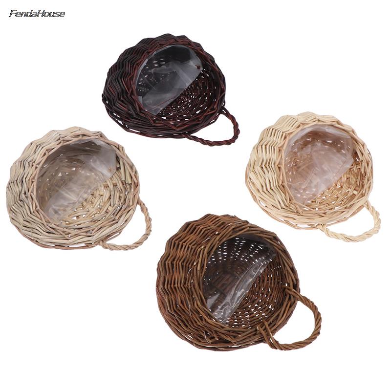 1PC fioriera da appendere a parete in vimini cestino in rattan da giardino vaso di vite supporto per piante da interno 4 colori