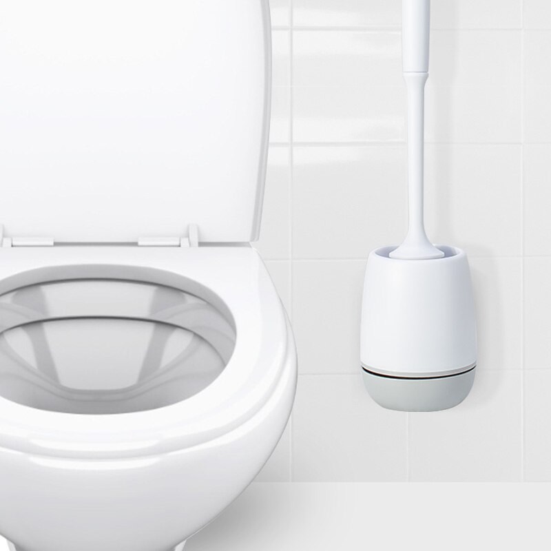 Silikone toiletbørste vægmonteret toilet toiletbørsteholder sæt rengøringsværktøj holdbart plastik gummi badeværelse tilbehør: Vægmonteret -01