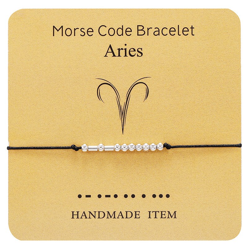 Kupfer Zodiac Konstellationen Morse Code Geflochtene Armbänder Silber Farbe Schwarz Krebs Einstellbar Für Frauen und Mann 1 Stück: 2