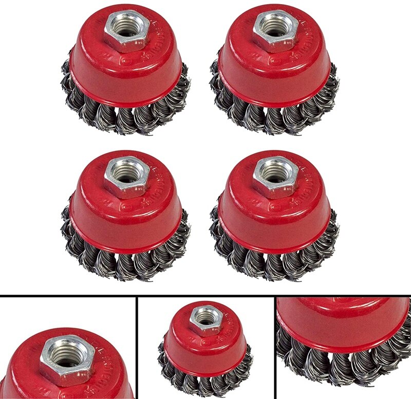 3Inch Twist Knot Wire Wheel Cup Brush for Any Angle Grinder with M14 Thread for Remove Paint Scale Rust Deburring,4 Pack