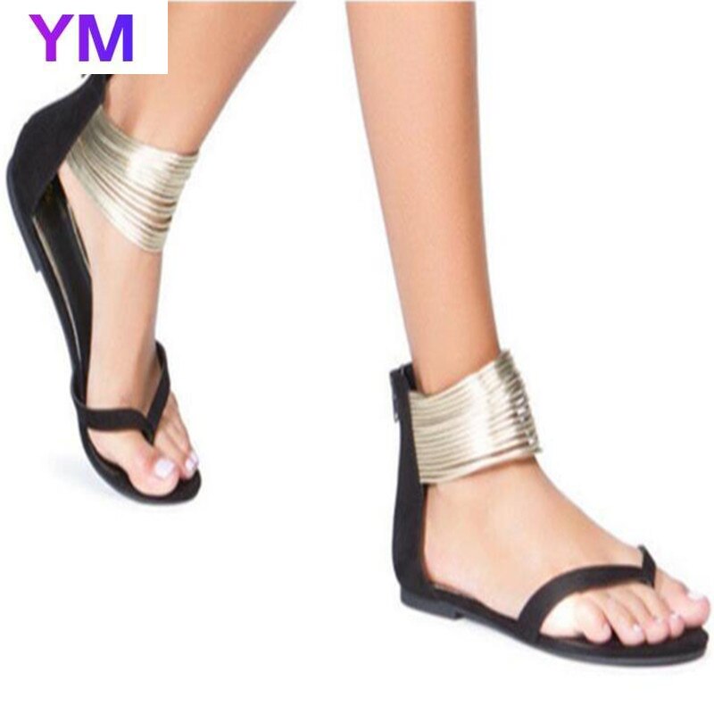 Stil sandaler kvinder flad med hæl sandaler sommer lynlås afslappet klipklapper sandaler peep-toe sandaler str. 35-43