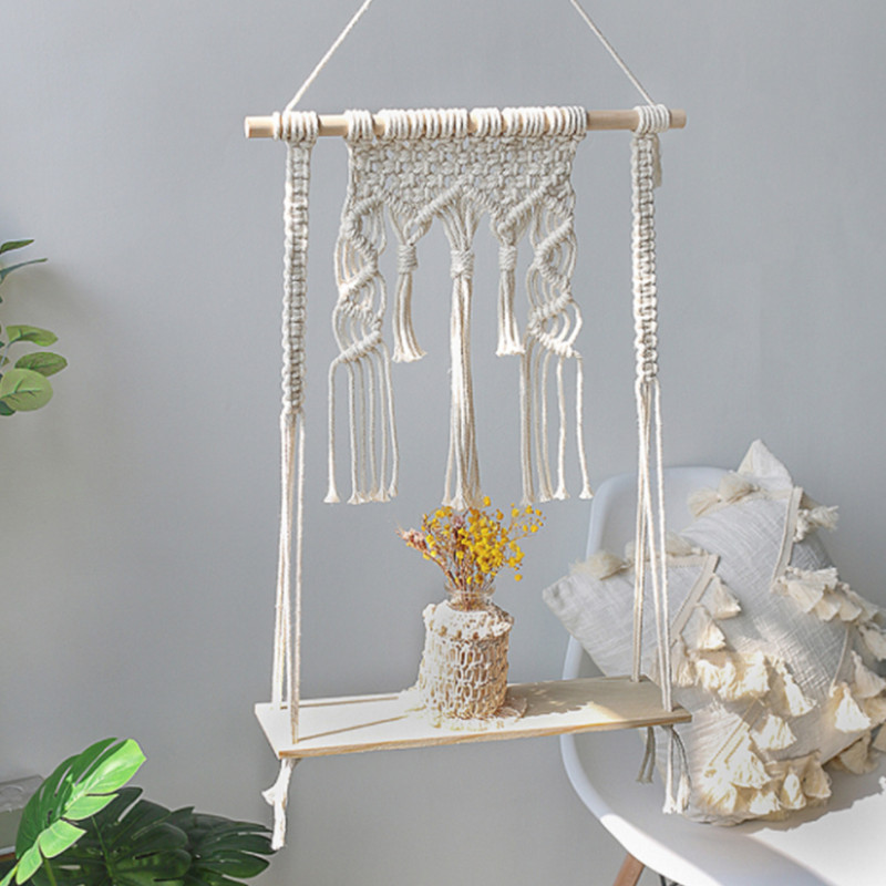 Bougeoir mural en bois en macramé, 1 pièce, décoration de maison Boho, tissage fait à la main, porte-bougie mural en bois, stockage flottant, SW