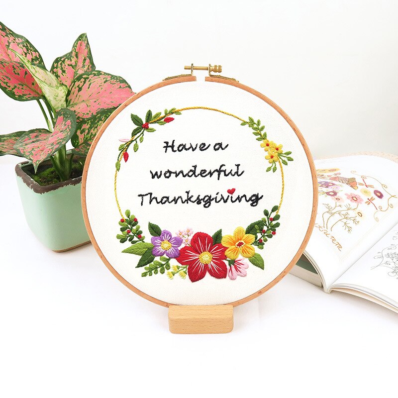 Kit de bordado artesanal de flores con aro para principiantes, patrón impreso, punto de cruz, costura hecha a mano, Pintura Artística, decoración del hogar: 5 / 20cm retro hoop kit